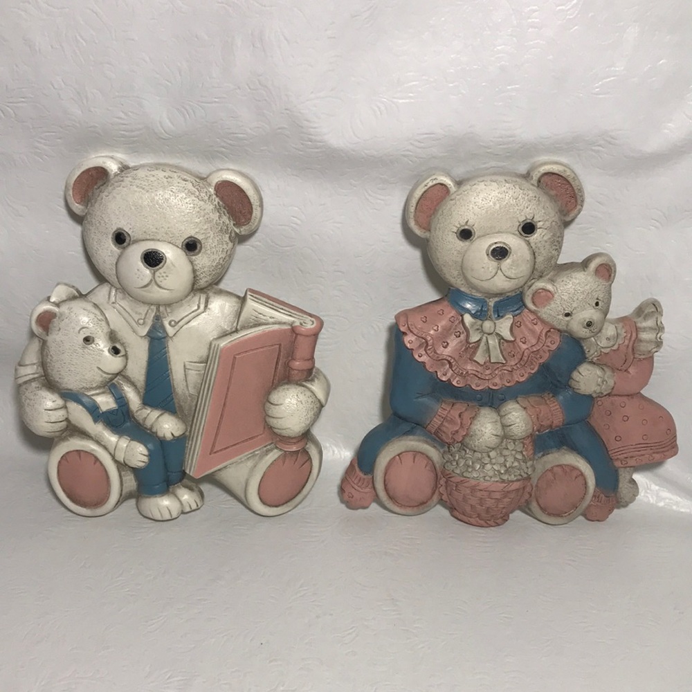 HOMCO Home Interiors Teddy Bear Mom & Dad Wall Vintage Plaques Decor USA